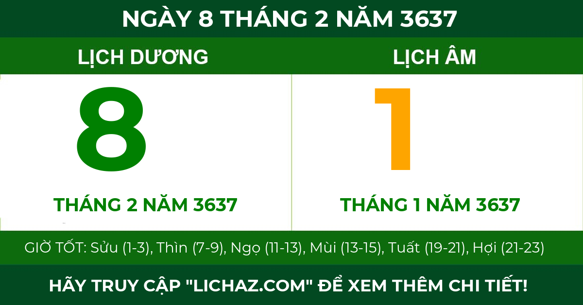 lịch âm ngày 8 tháng 2 năm 3637