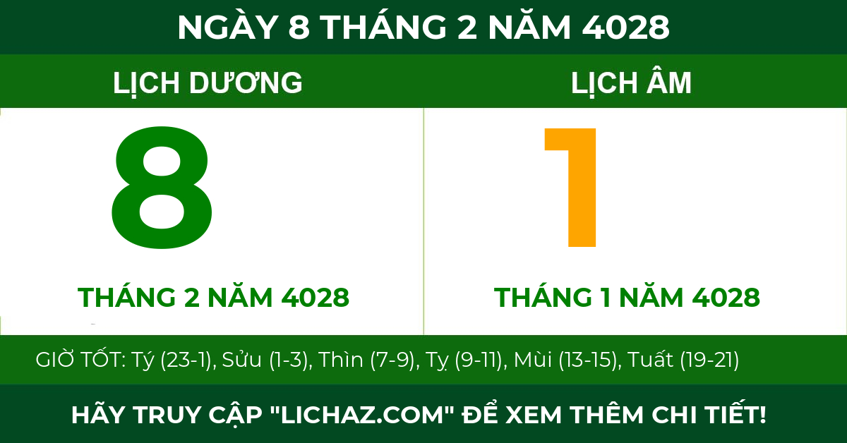 lịch âm ngày 8 tháng 2 năm 4028