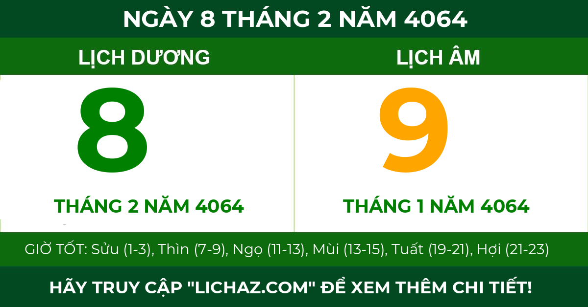 lịch âm ngày 8 tháng 2 năm 4064