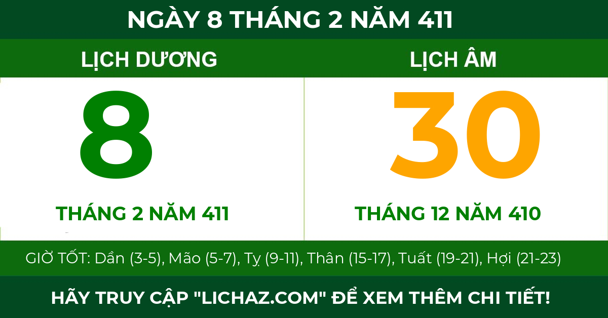 lịch âm ngày 8 tháng 2 năm 411