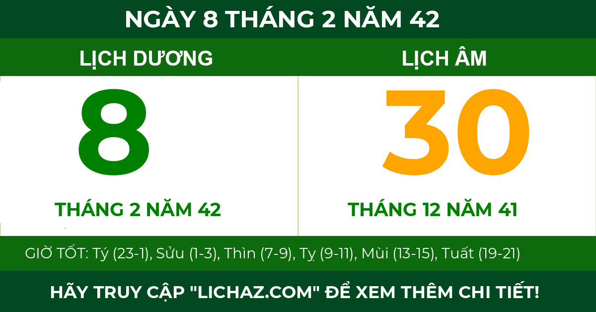 lịch âm ngày 8 tháng 2 năm 42