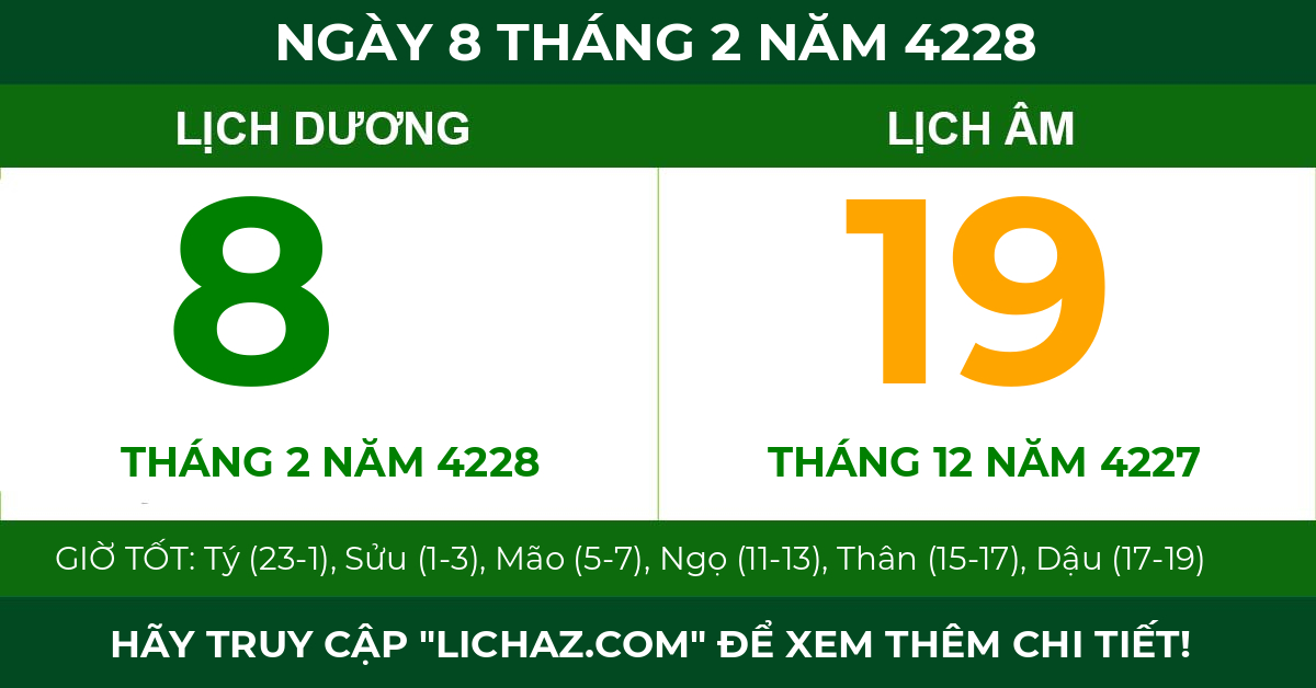lịch âm ngày 8 tháng 2 năm 4228