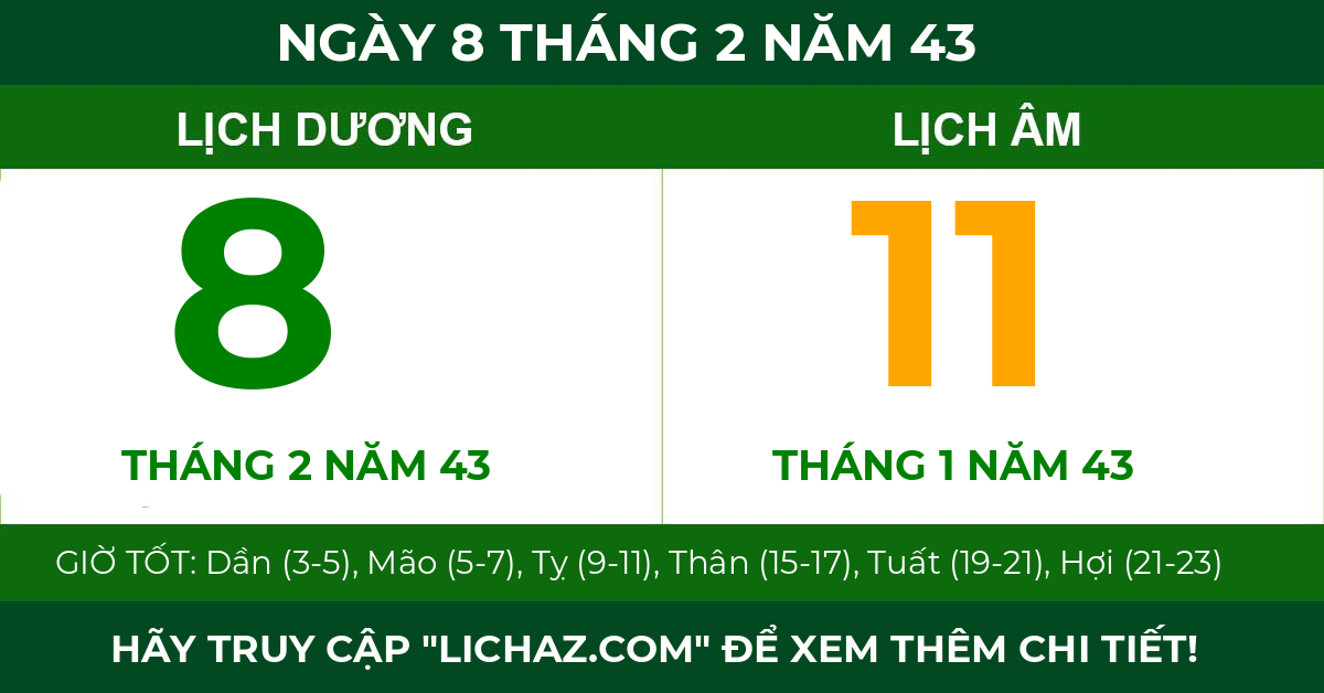 lịch âm ngày 8 tháng 2 năm 43