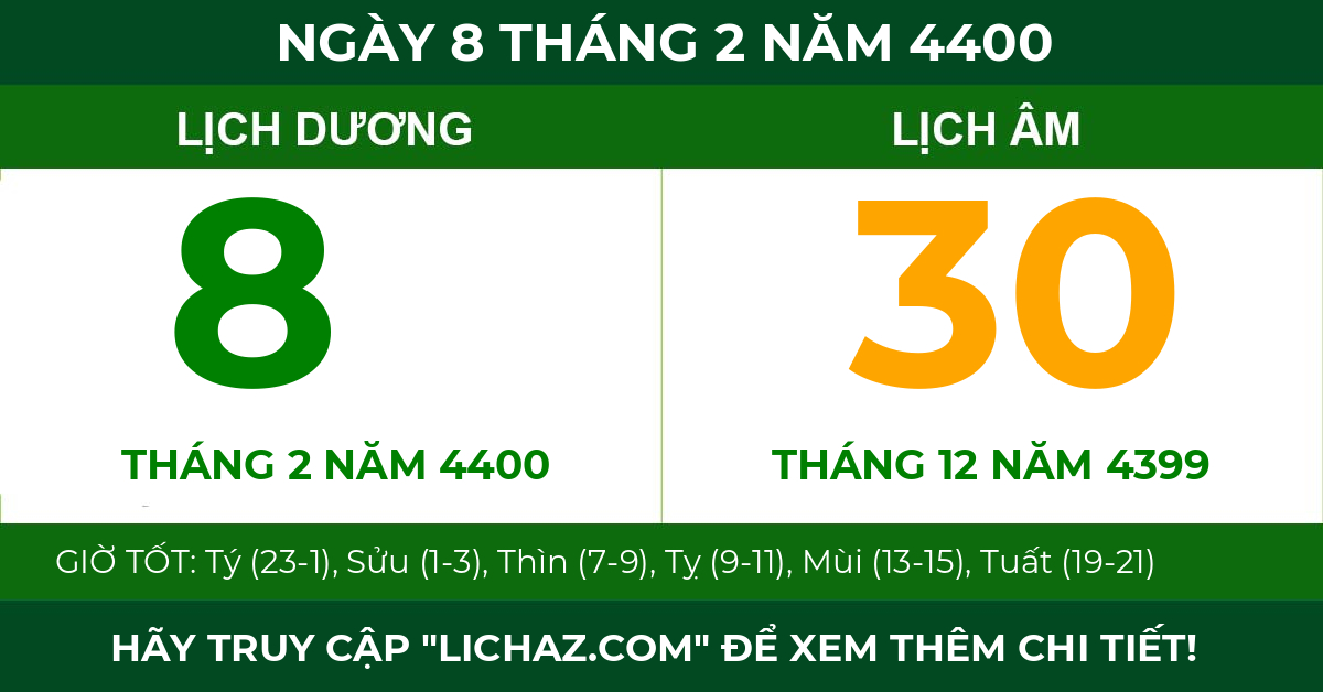 lịch âm ngày 8 tháng 2 năm 4400