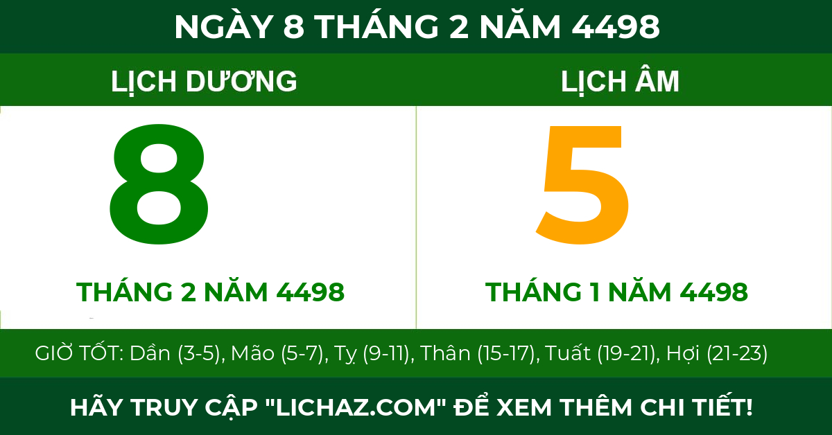 lịch âm ngày 8 tháng 2 năm 4498