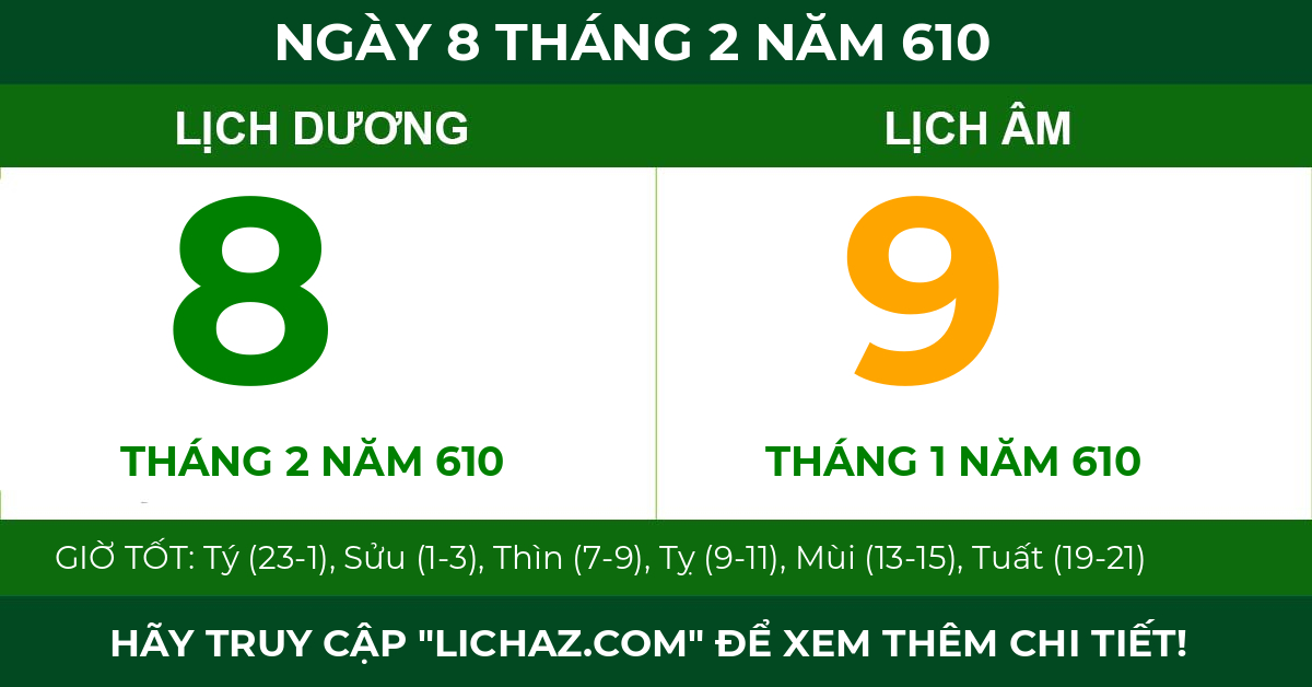 lịch âm ngày 8 tháng 2 năm 610