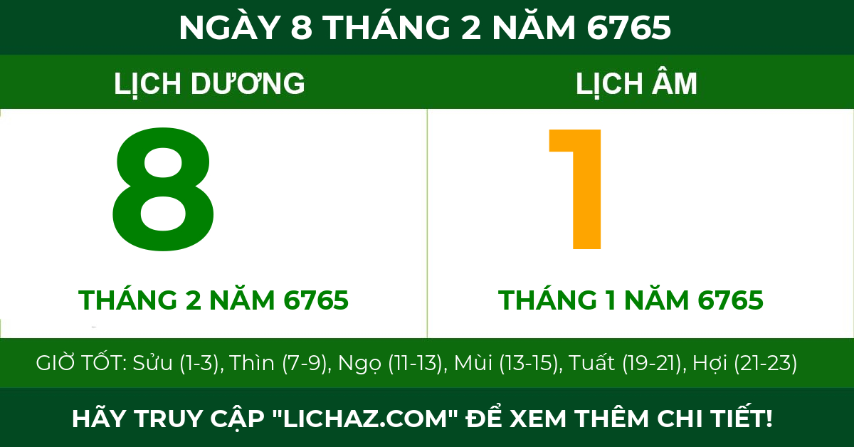 lịch âm ngày 8 tháng 2 năm 6765