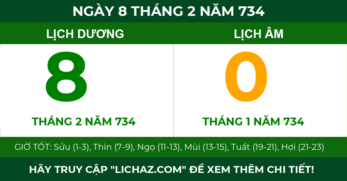 lịch âm ngày 8 tháng 2 năm 734