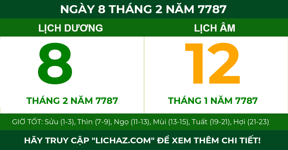 lịch âm ngày 8 tháng 2 năm 7787