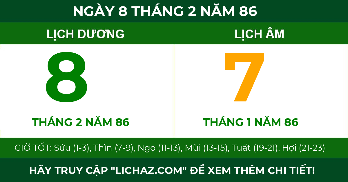 lịch âm ngày 8 tháng 2 năm 86