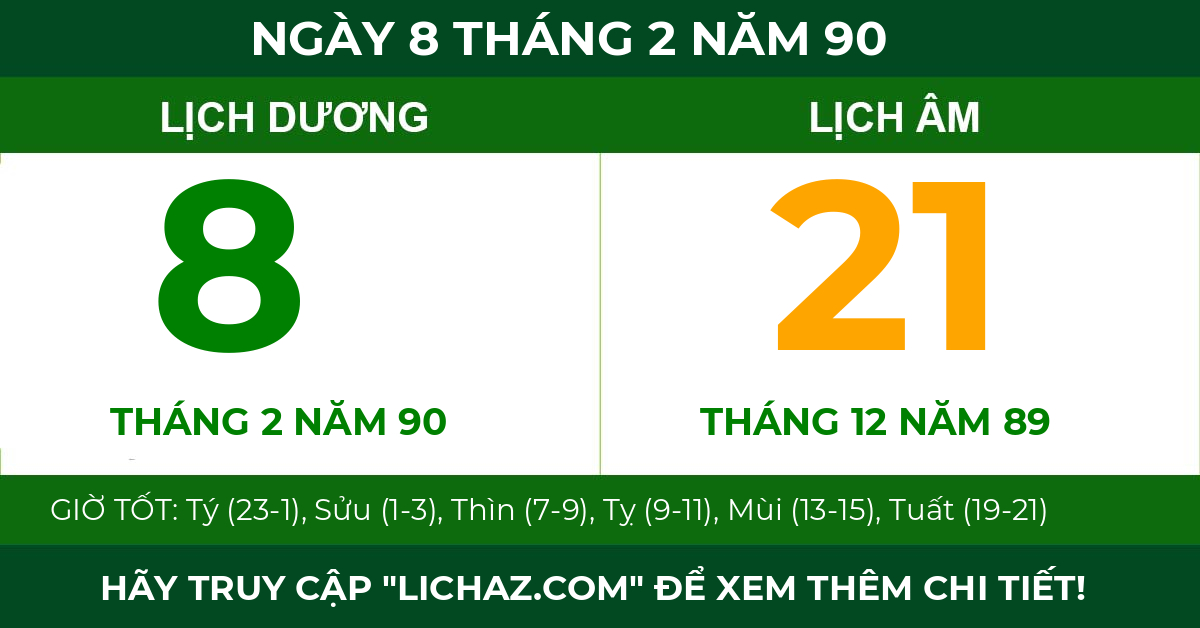 lịch âm ngày 8 tháng 2 năm 90