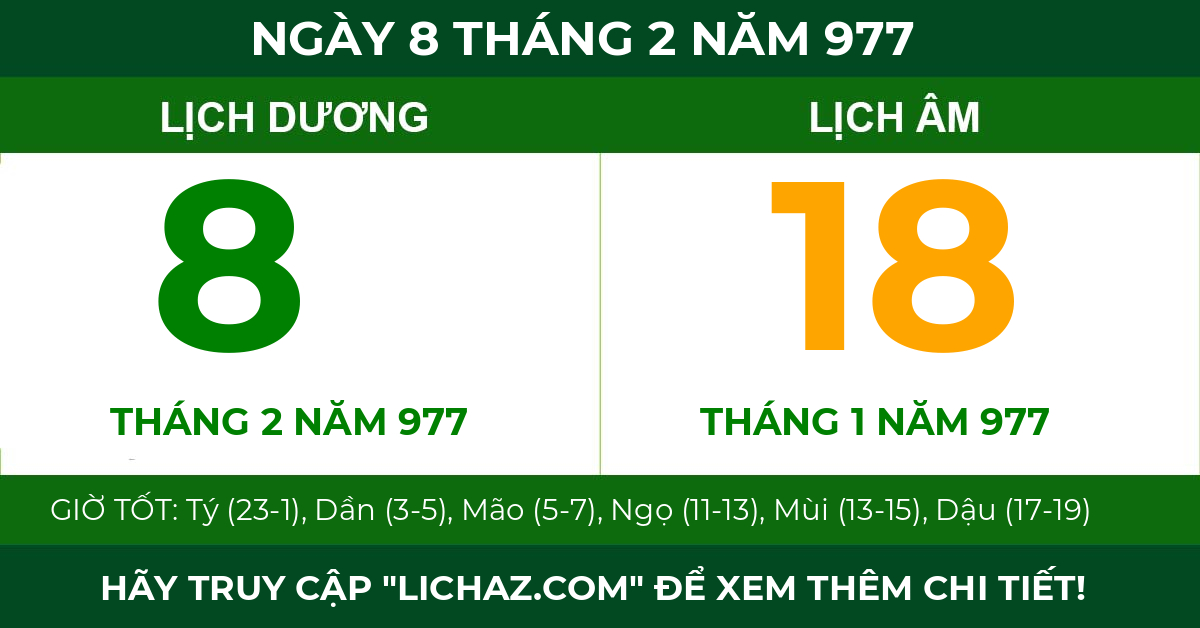 lịch âm ngày 8 tháng 2 năm 977