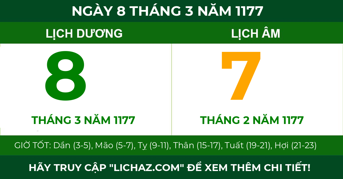 lịch âm ngày 8 tháng 3 năm 1177