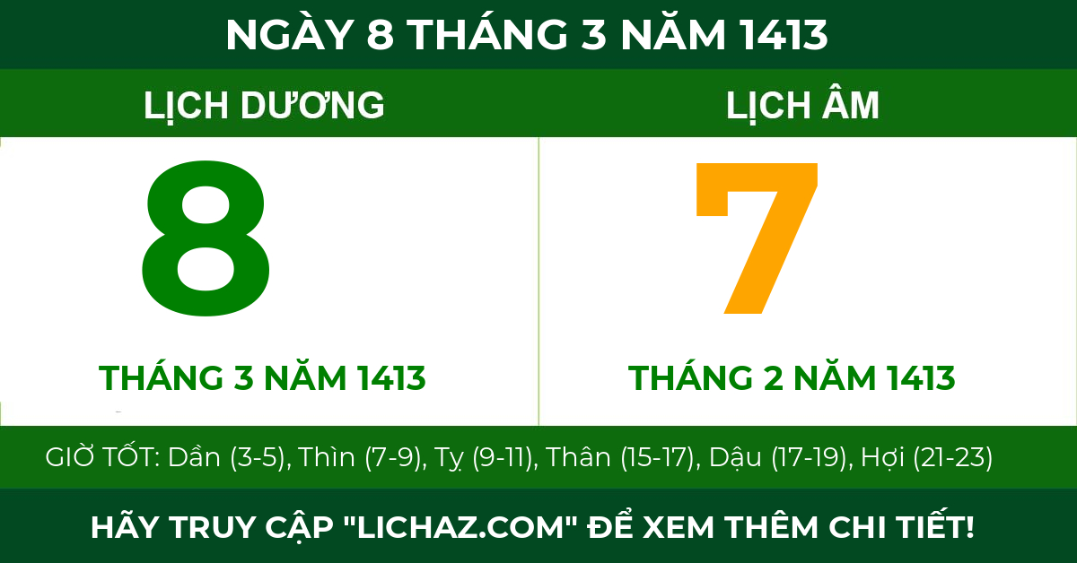 lịch âm ngày 8 tháng 3 năm 1413