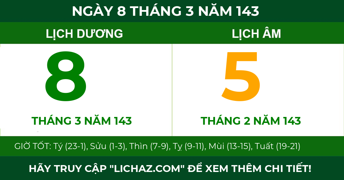 lịch âm ngày 8 tháng 3 năm 143