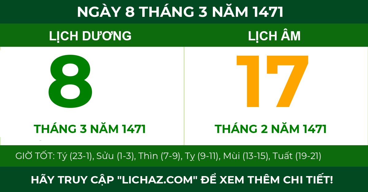 lịch âm ngày 8 tháng 3 năm 1471