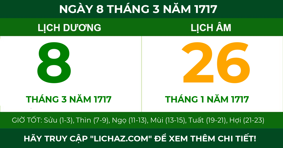 lịch âm ngày 8 tháng 3 năm 1717