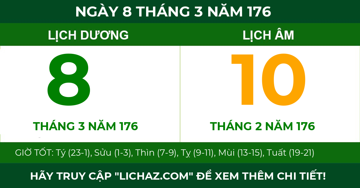 lịch âm ngày 8 tháng 3 năm 176