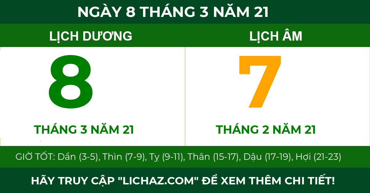lịch âm ngày 8 tháng 3 năm 21