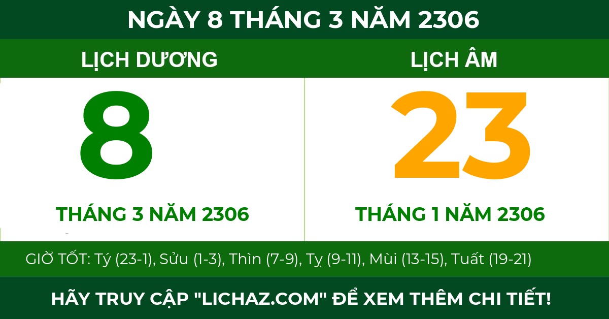 lịch âm ngày 8 tháng 3 năm 2306