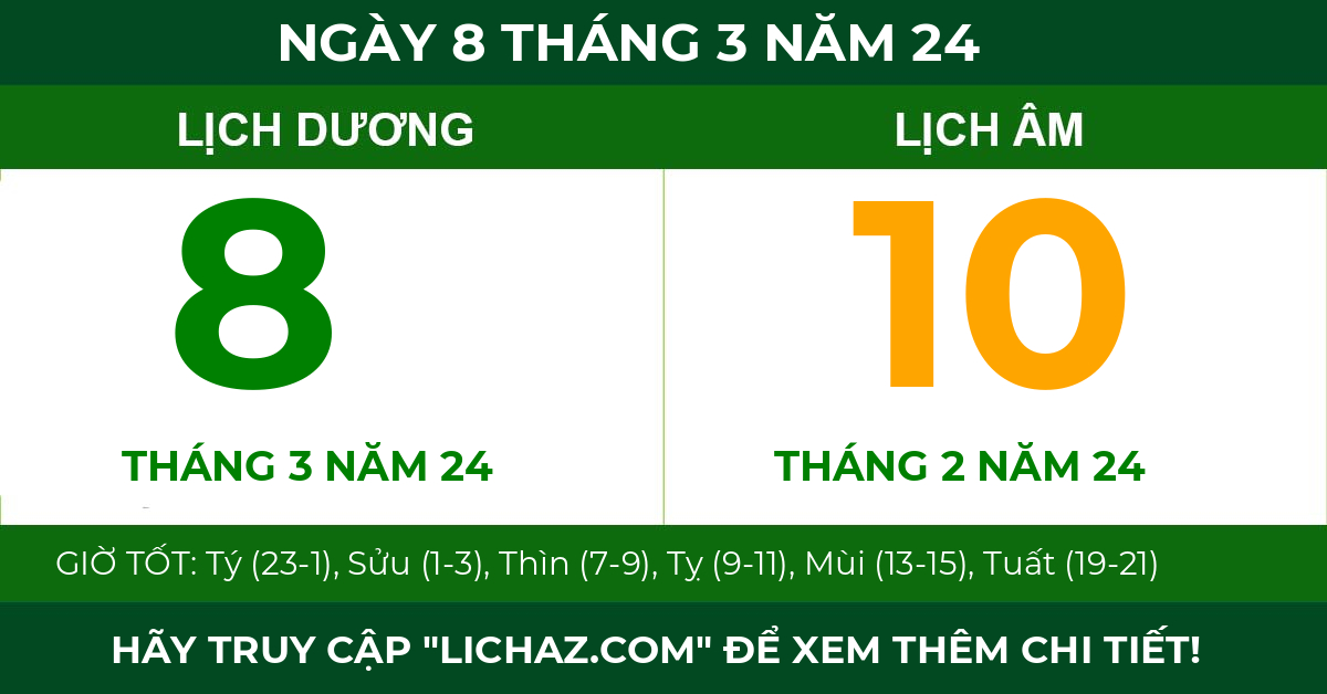 lịch âm ngày 8 tháng 3 năm 24