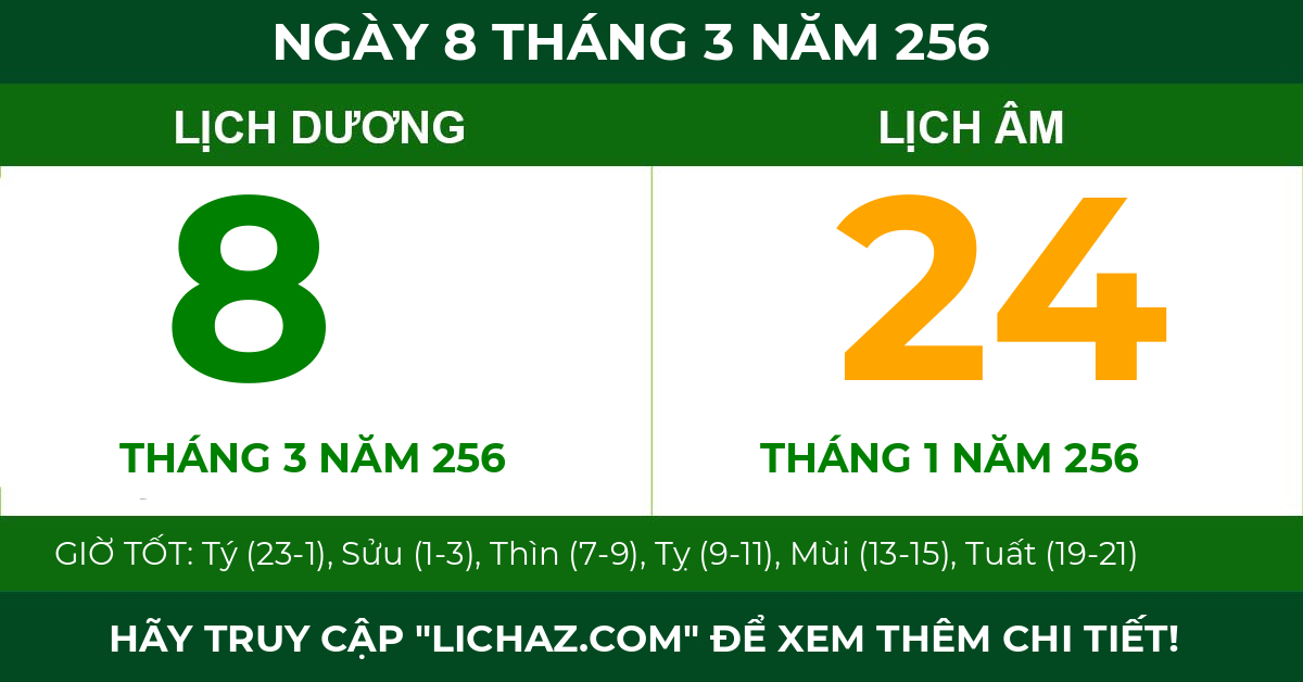 lịch âm ngày 8 tháng 3 năm 256
