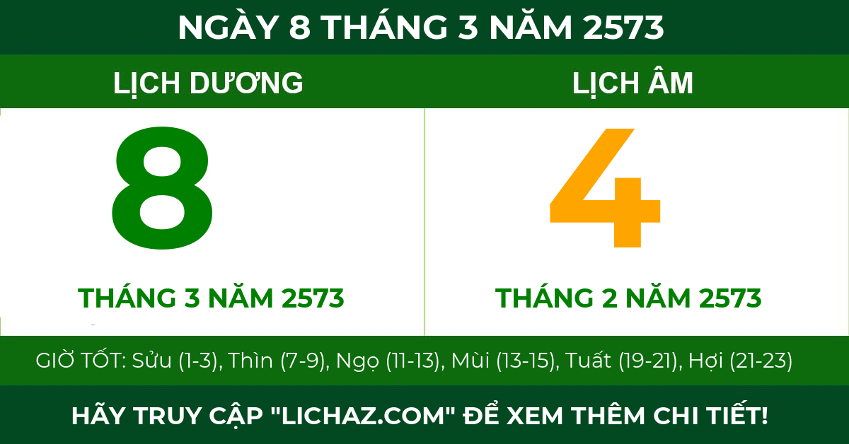lịch âm ngày 8 tháng 3 năm 2573