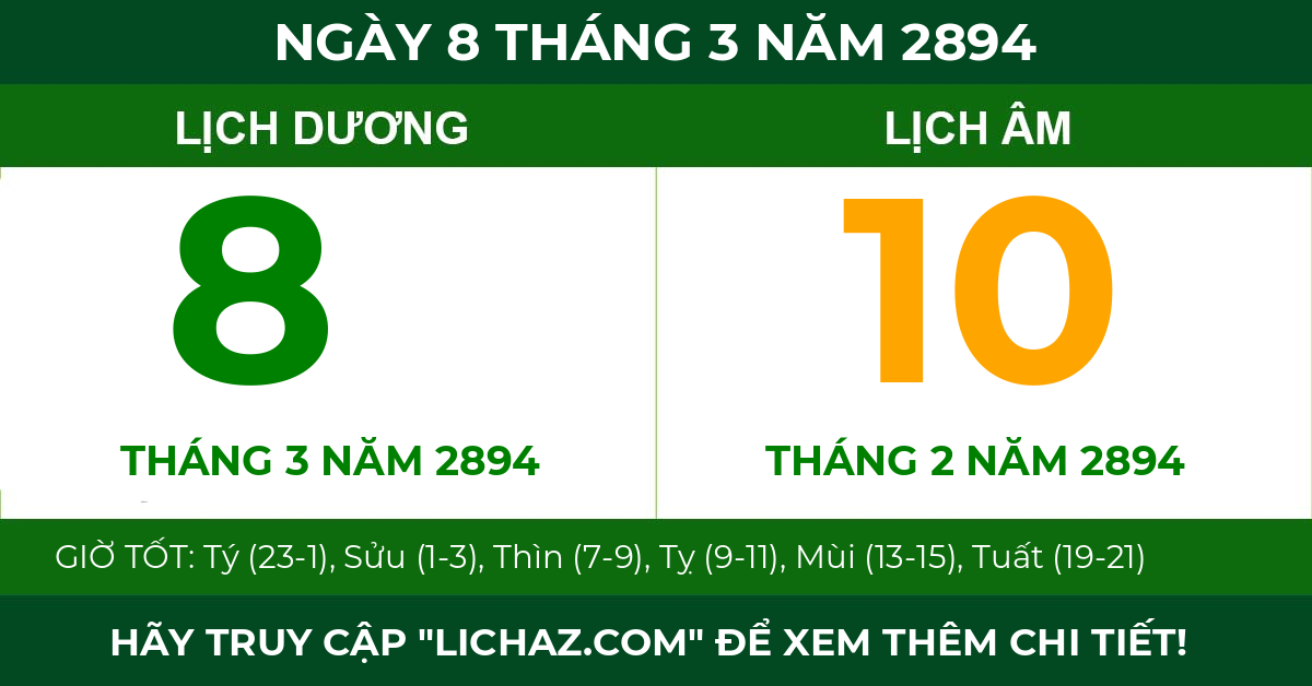 lịch âm ngày 8 tháng 3 năm 2894