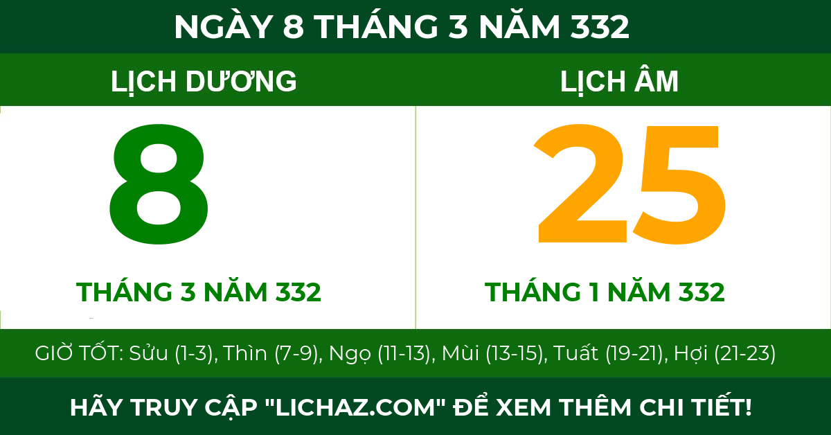 lịch âm ngày 8 tháng 3 năm 332