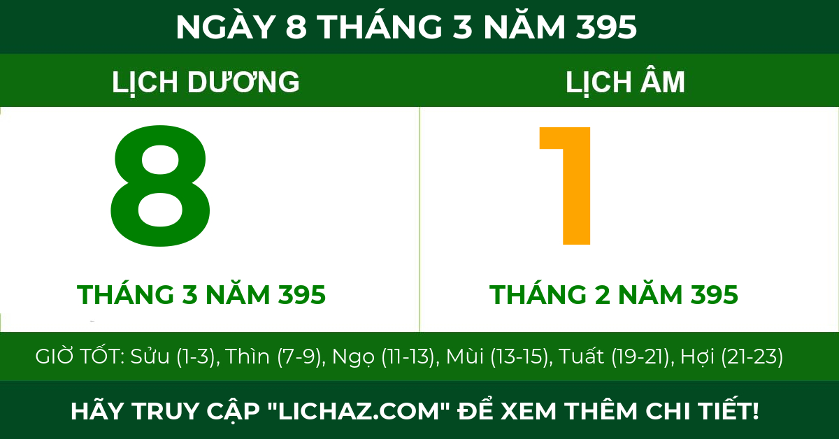 lịch âm ngày 8 tháng 3 năm 395