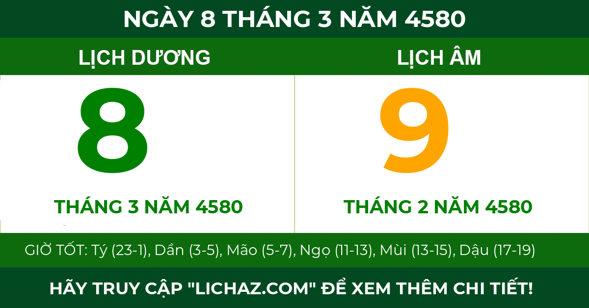 lịch âm ngày 8 tháng 3 năm 4580