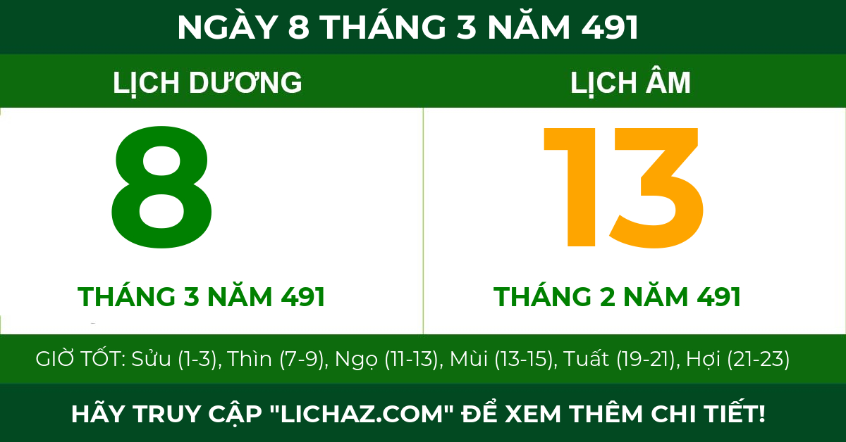 lịch âm ngày 8 tháng 3 năm 491