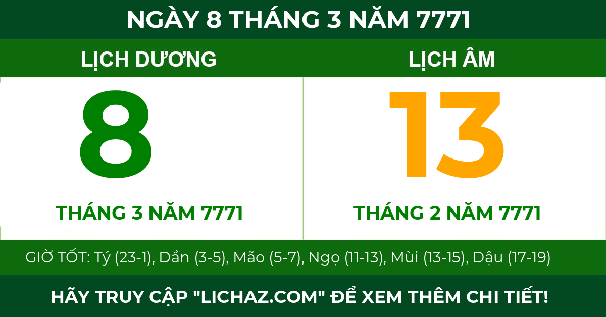 lịch âm ngày 8 tháng 3 năm 7771
