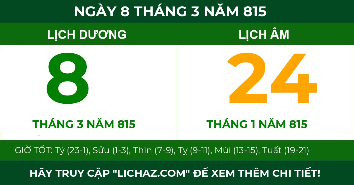 lịch âm ngày 8 tháng 3 năm 815