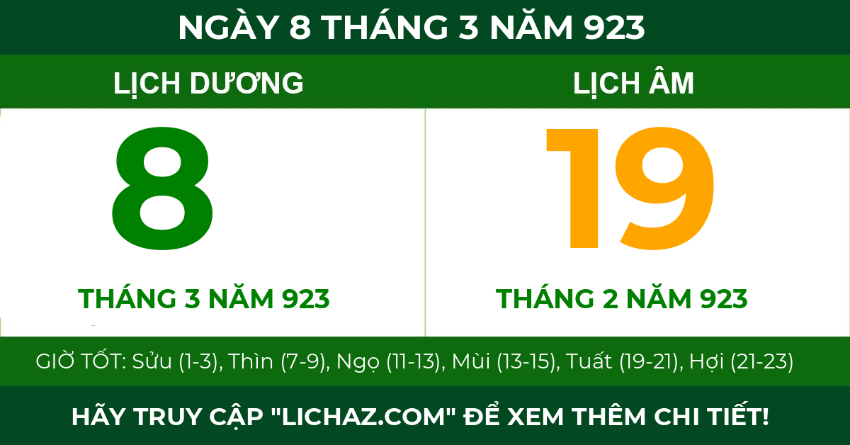 lịch âm ngày 8 tháng 3 năm 923