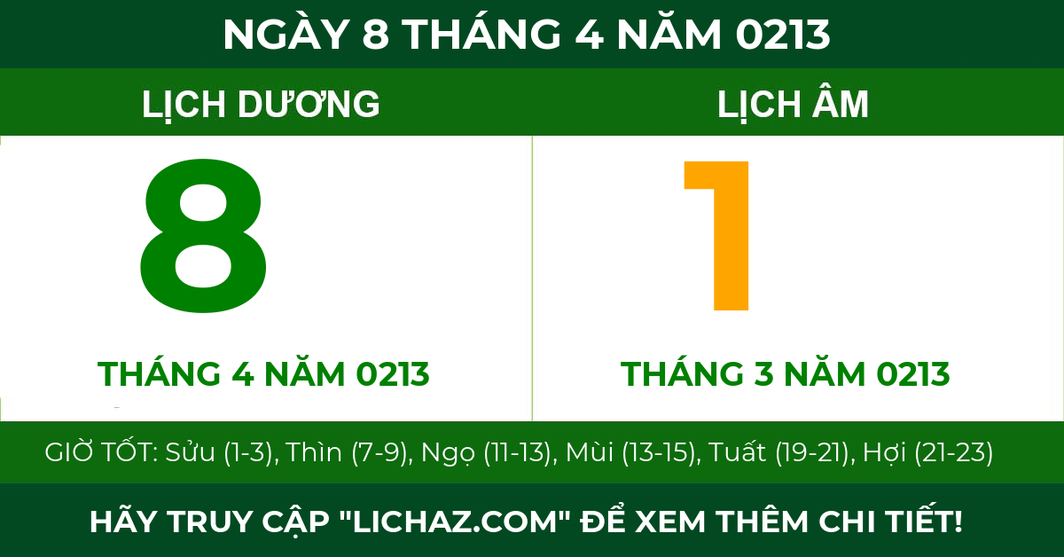 lịch âm ngày 8 tháng 4 năm 0213