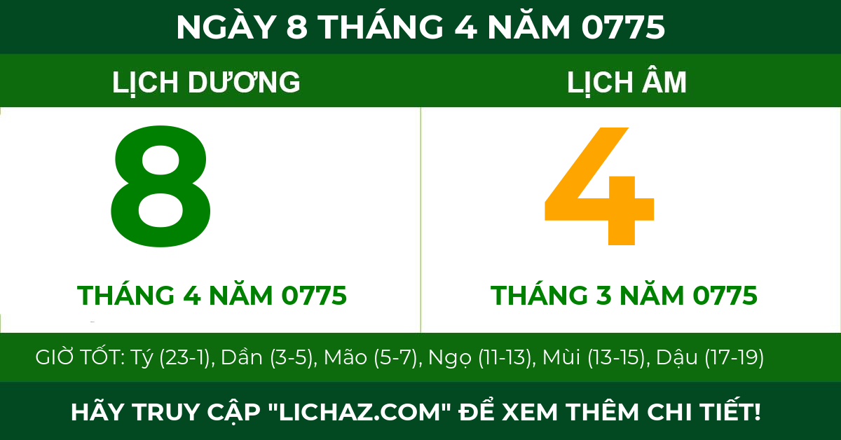 lịch âm ngày 8 tháng 4 năm 0775