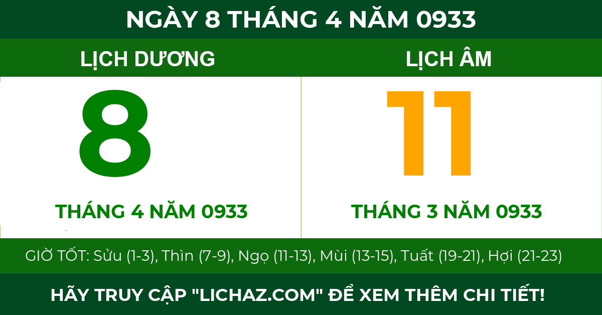 lịch âm ngày 8 tháng 4 năm 0933