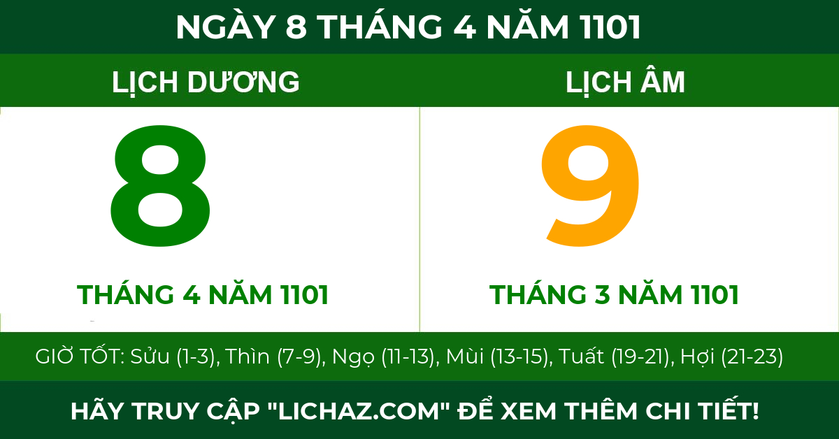 lịch âm ngày 8 tháng 4 năm 1101