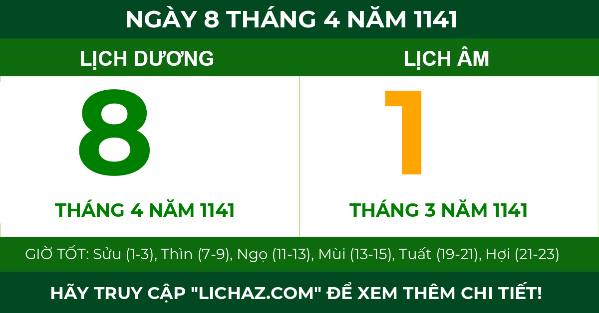 lịch âm ngày 8 tháng 4 năm 1141