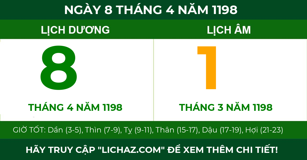 lịch âm ngày 8 tháng 4 năm 1198