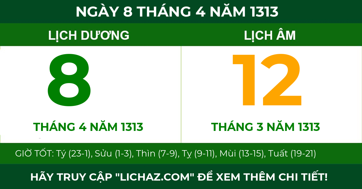 lịch âm ngày 8 tháng 4 năm 1313