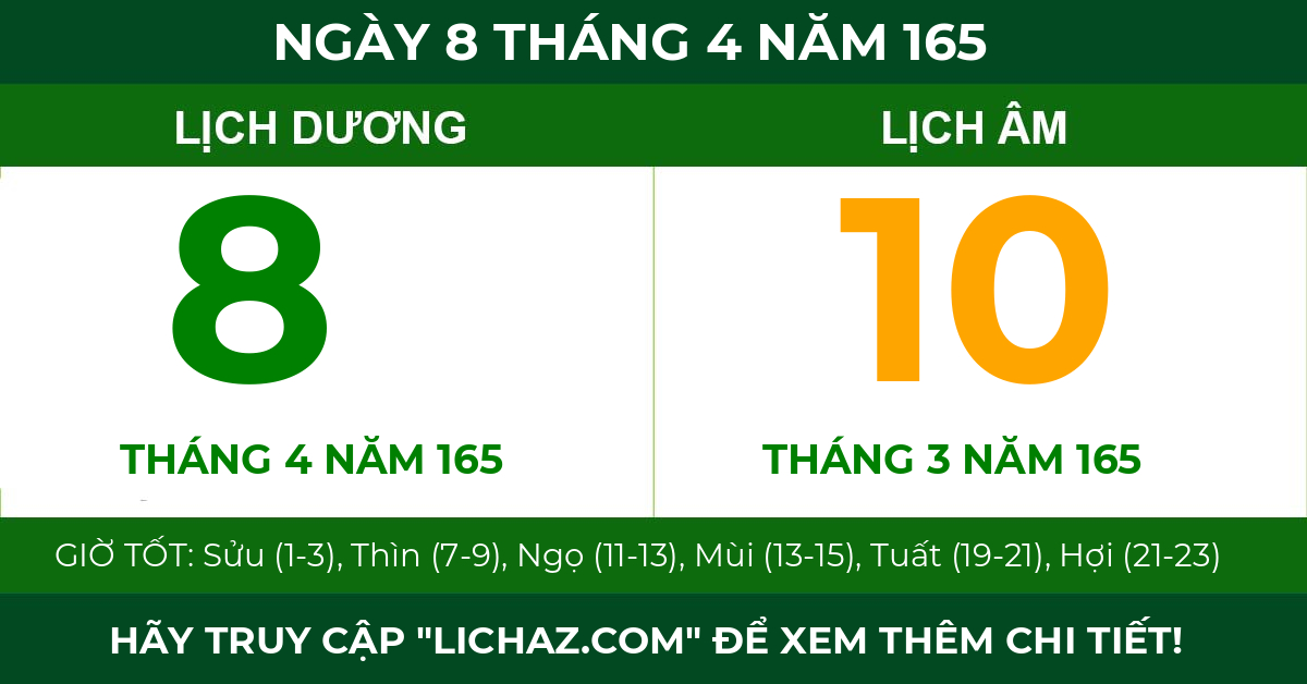 lịch âm ngày 8 tháng 4 năm 165