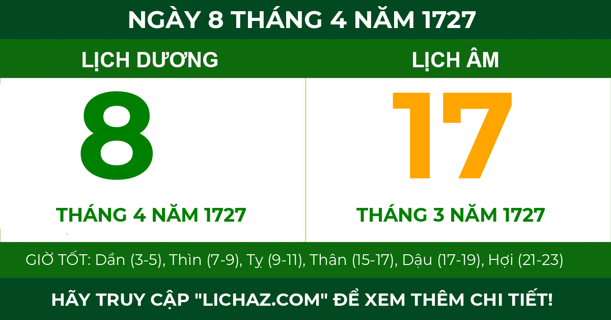lịch âm ngày 8 tháng 4 năm 1727