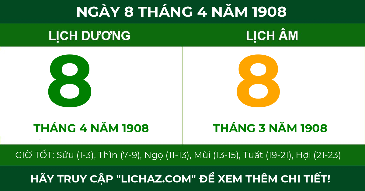 lịch âm ngày 8 tháng 4 năm 1908
