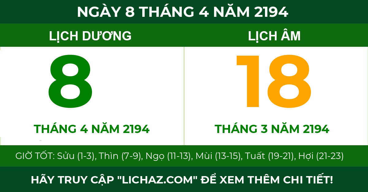 lịch âm ngày 8 tháng 4 năm 2194