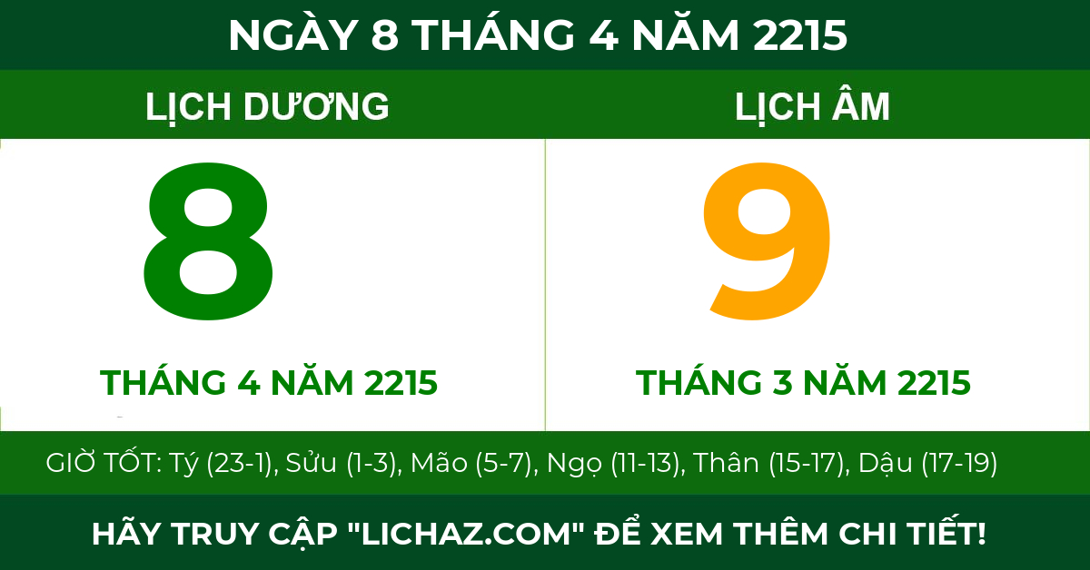 lịch âm ngày 8 tháng 4 năm 2215