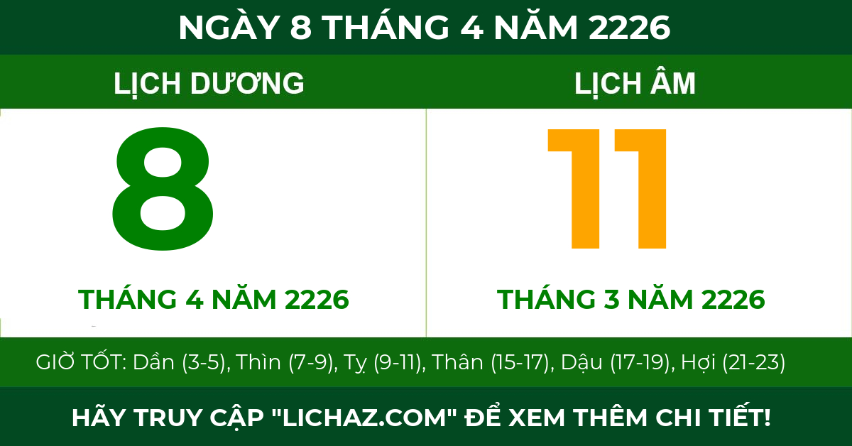 lịch âm ngày 8 tháng 4 năm 2226