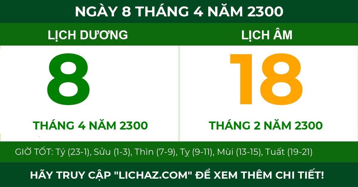 lịch âm ngày 8 tháng 4 năm 2300