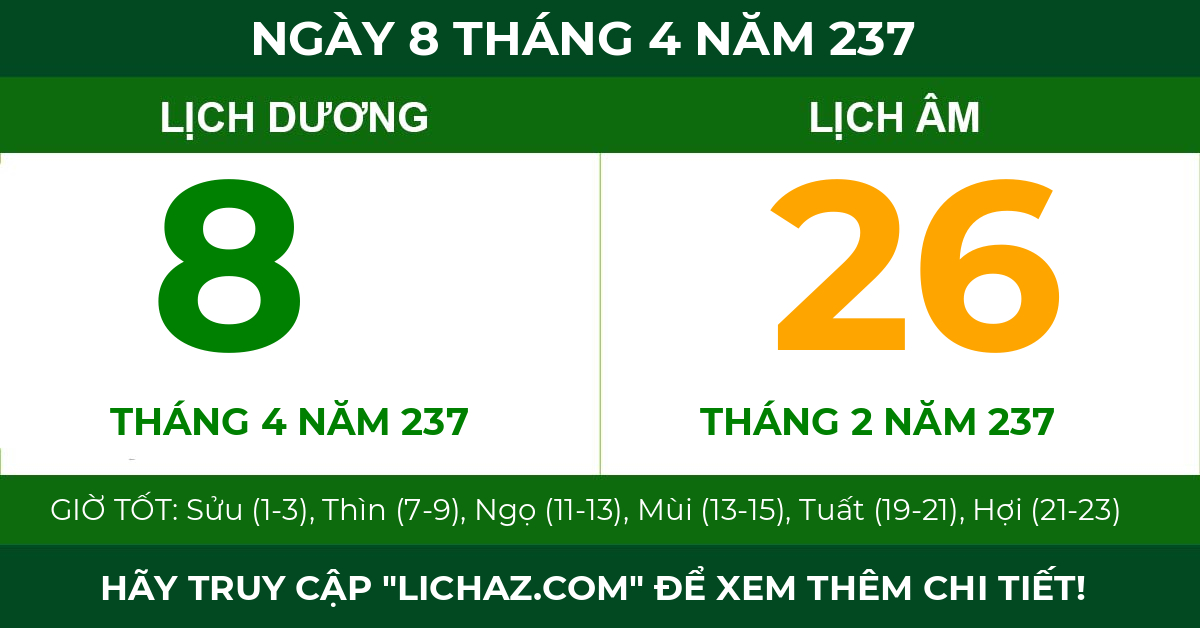 lịch âm ngày 8 tháng 4 năm 237